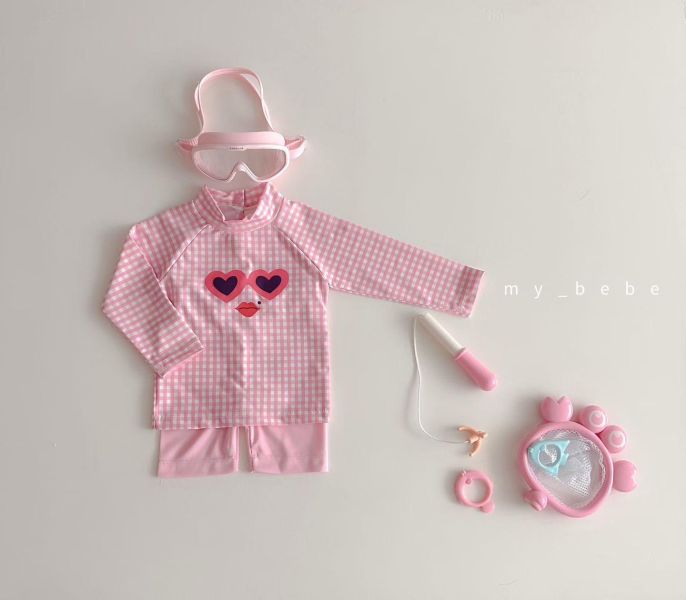 夏日表情寶貝 兩件式長袖防曬游泳服 