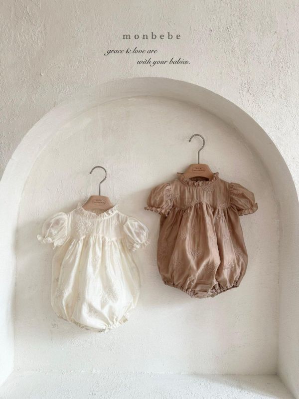 寶寶款 蕾絲刺繡質感公主袖連身洋裝 親子系列 