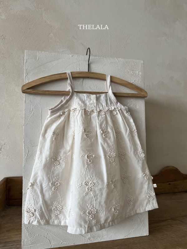 田園風小花刺繡洋裝 象牙色 
