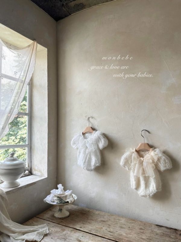 透紗蝴蝶結雪絨包屁衣 monbebe Korea,monbebe,monbebe代購童裝