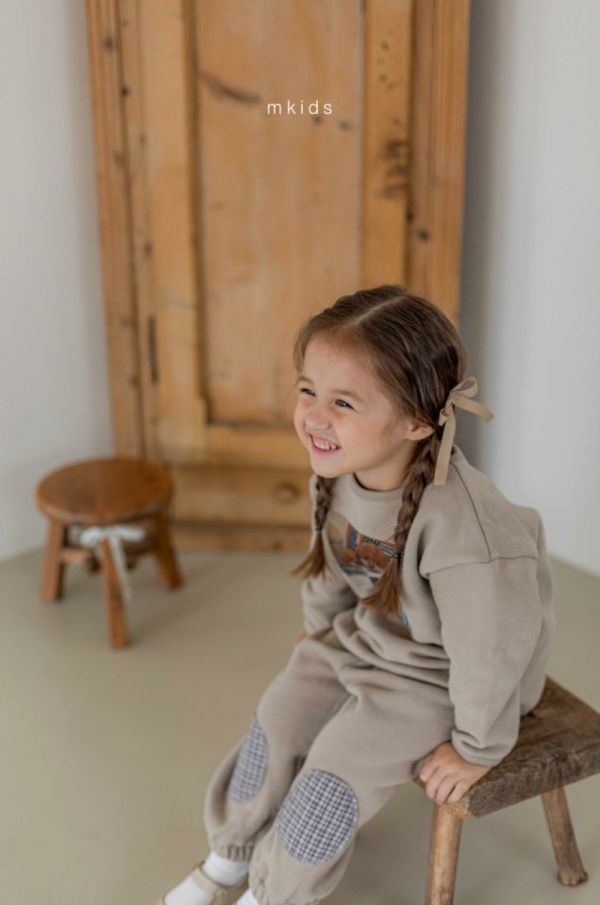 格紋補丁休閒棉褲 