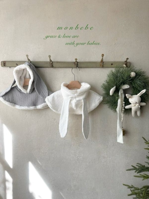 森林小兔寶針織滾邊連帽斗篷 