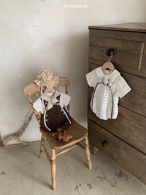 餅乾格紋吊帶寶寶包屁褲 