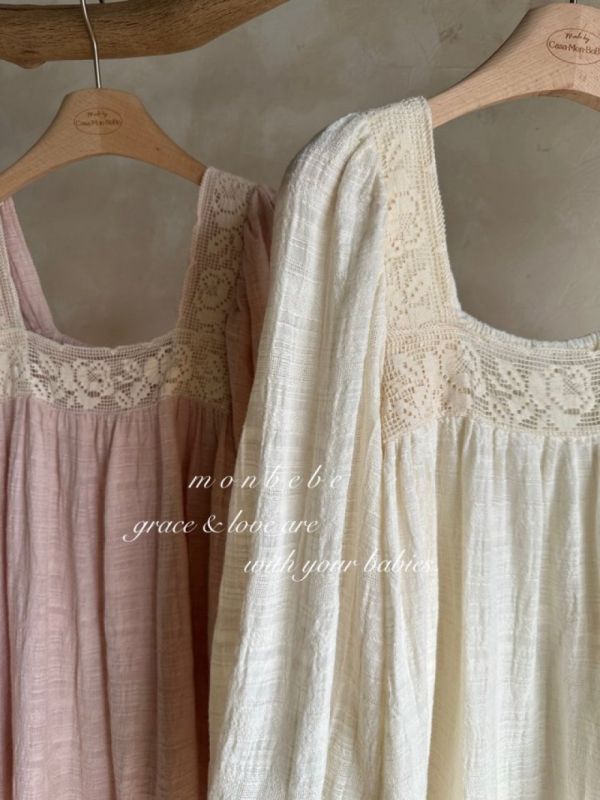 親子系列 方領蕾絲泡泡袖洋裝 包屁衣 