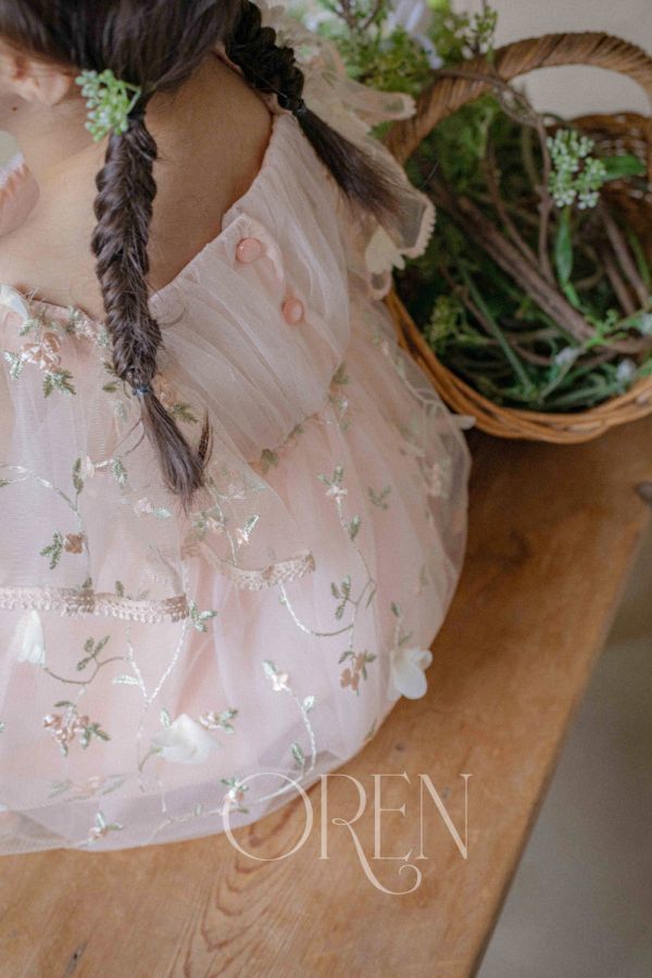 唯美珊瑚粉花朵刺繡洋裝 姊妹款 