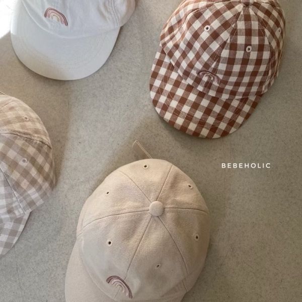 現貨 Bebe Holic 咖啡格子彩虹棒球帽 Bebe Holic,韓國童裝,棒球帽,韓國代購,童裝推薦,女寶穿搭