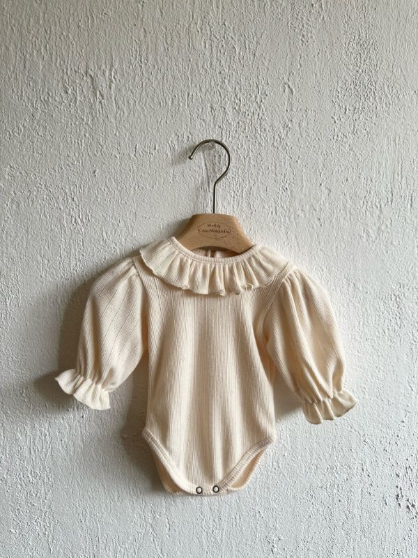 優雅荷葉領長袖純棉連身衣 Monbebe,monbebe Korea,laurababy