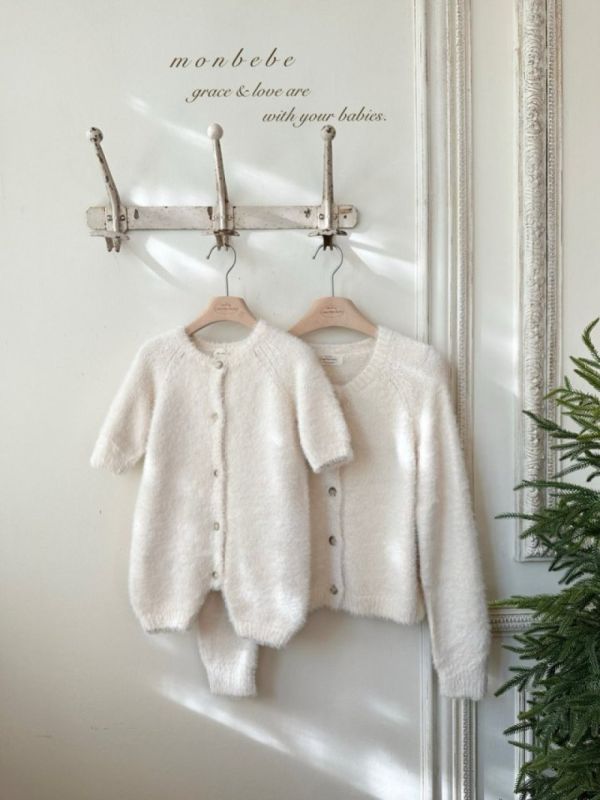 親子系列 棉花糖毛絨針織開衫 寶寶連身衣 