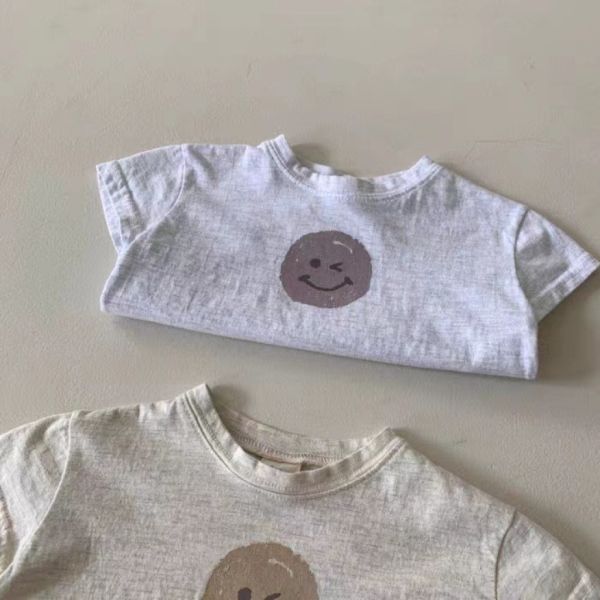 現貨 Bebe Holic 淺灰色夏季笑臉短袖棉質上衣 韓國童裝現貨