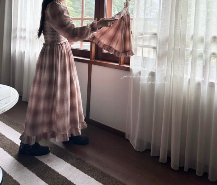 秋天的日落 親子系列大人款長洋裝 monbebe korea,韓國童裝,Monbebe,韓國Monbebe童裝