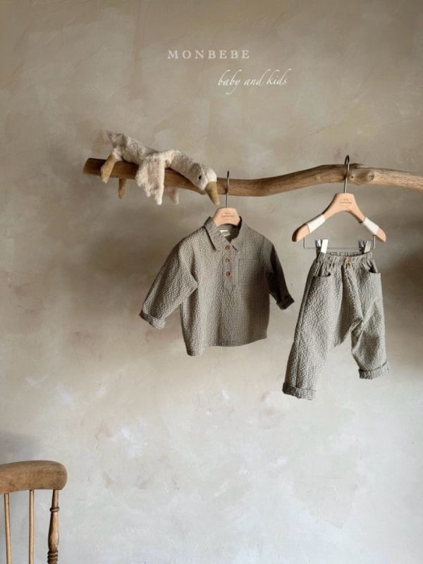 格紋反摺設計休閒長褲 