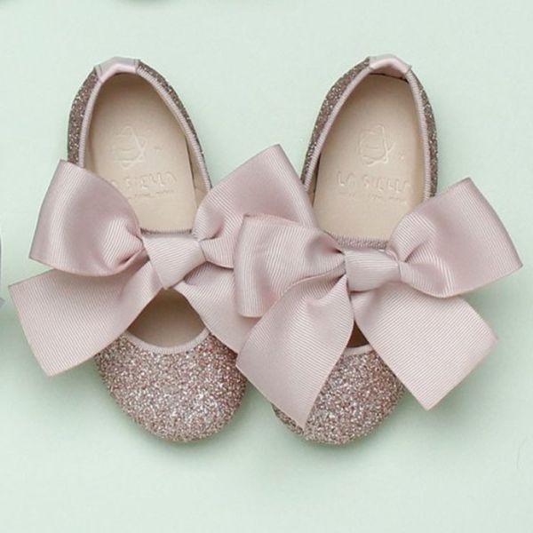 大緞帶閃亮芭蕾娃娃鞋 