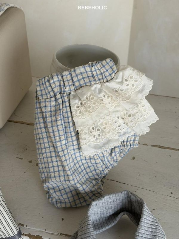 寶寶格紋小翅膀蕾絲包屁褲小短褲 Bebe holic Korea,韓國童裝,韓國Bebe holic,奶茶系寶寶,女寶穿搭