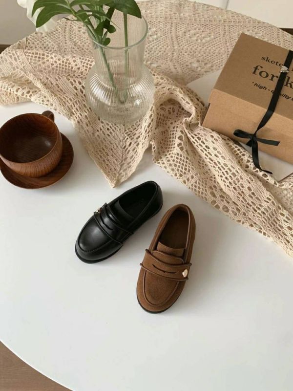 韓國親子鞋 熱門款牛皮金扣樂福鞋 