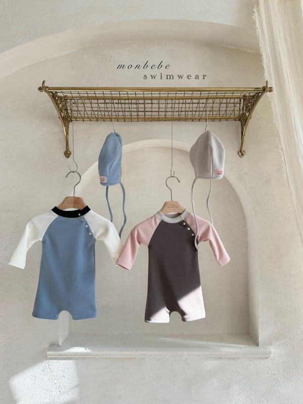 Monbebe 泳裝 莫蘭迪色寶寶連身游泳服（附泳帽） 
