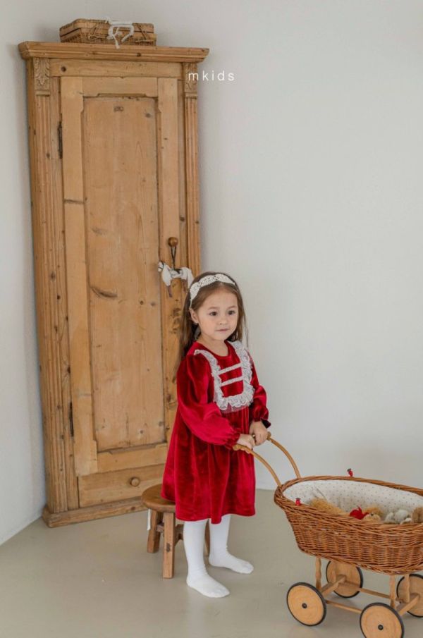 溫柔絲絨法式連衣裙 M kids Korea,laurababy,韓國童裝,聖誕節洋裝,新年