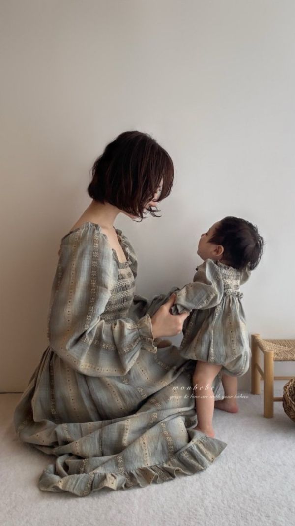 秋天的日落 親子系列大人款長洋裝 monbebe korea,韓國童裝,Monbebe,韓國Monbebe童裝