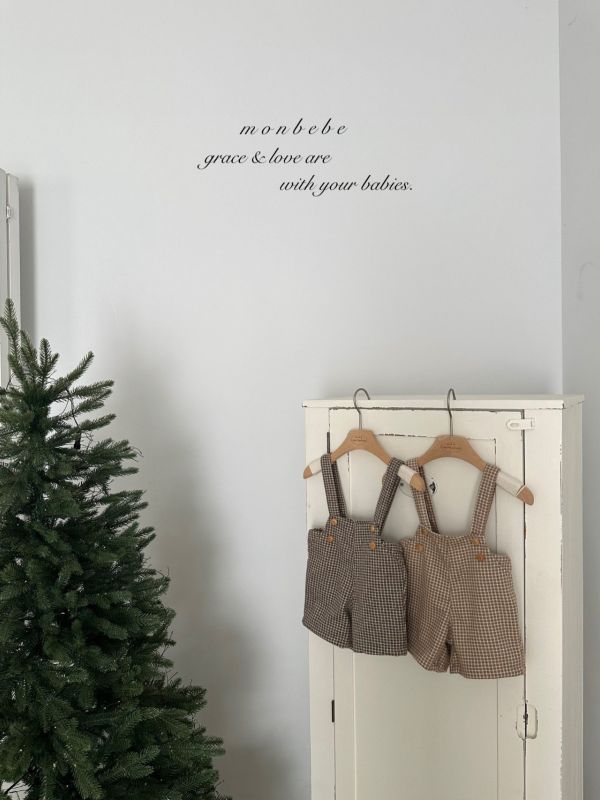 格紋質感吊帶褲 甜美法式,優雅百搭,格紋,monbebe Korea,monbebe,laurababy