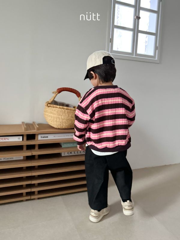 寬版條紋針織鈕扣外套 