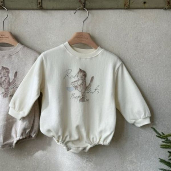 親子系列 貓咪插畫印花長袖衛衣 包屁衣」 