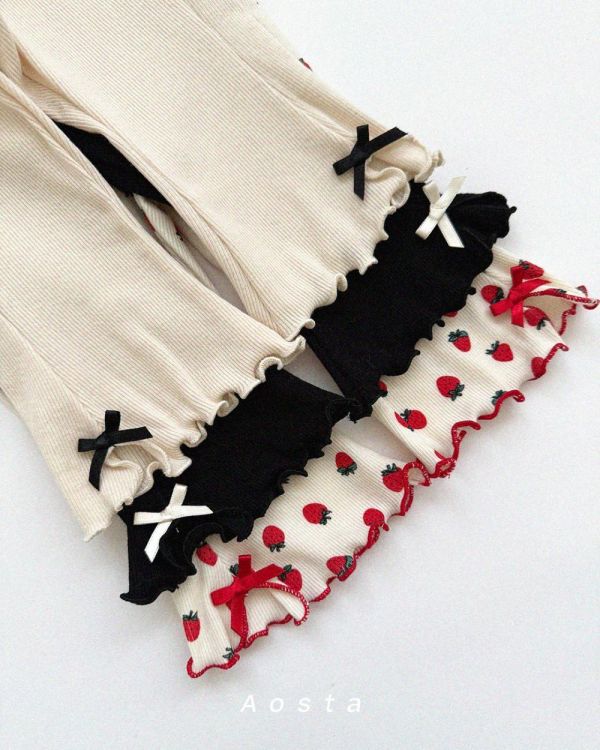 蝴蝶結木耳卷彈性啦叭褲 