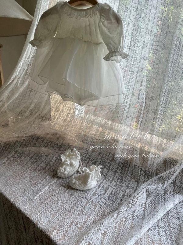 小天使蕾絲紗洋裝 象牙色包屁裙 