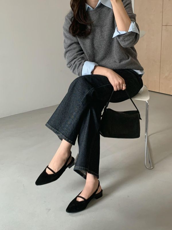 真皮線條感北歐自然系色調後繫帶鞋 