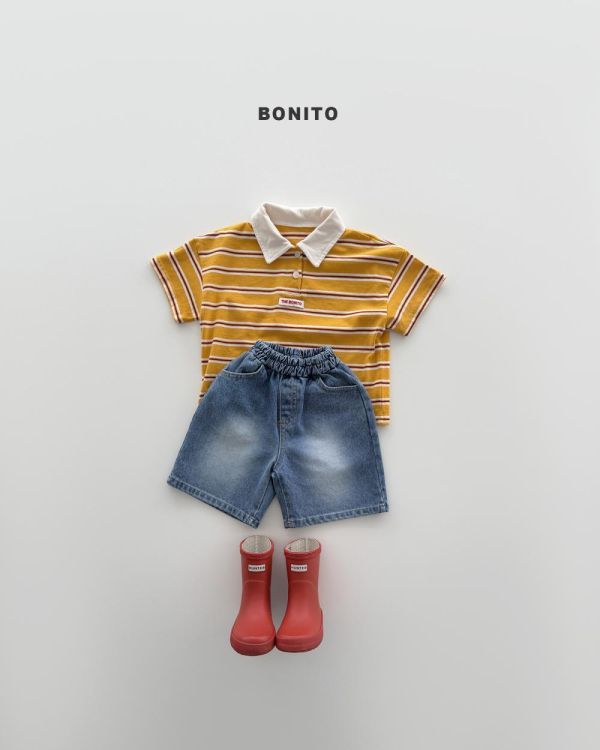帥氣條紋撞色韓風有領上衣 bonito korea