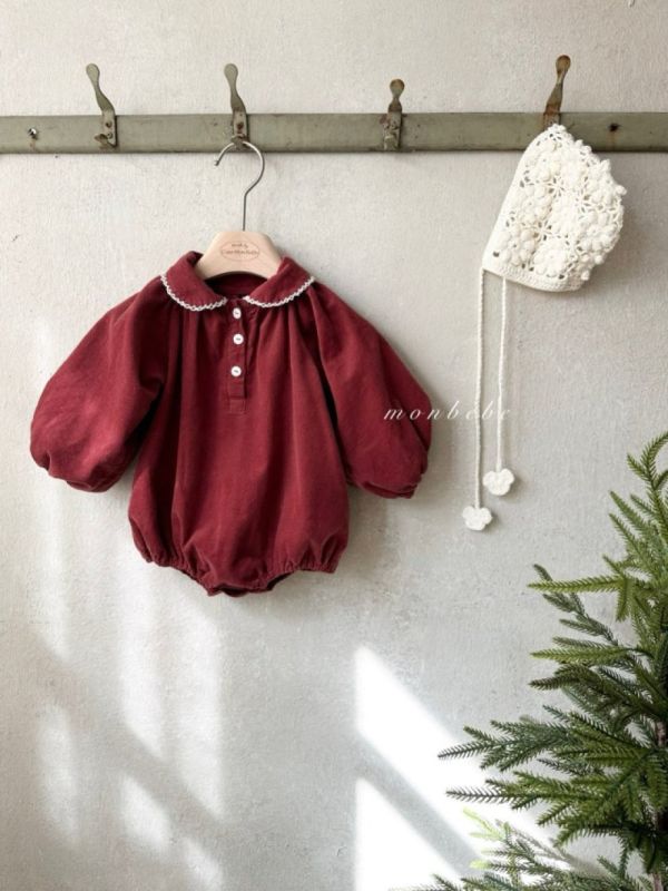 小紅莓波浪繡領寶寶包屁衣 