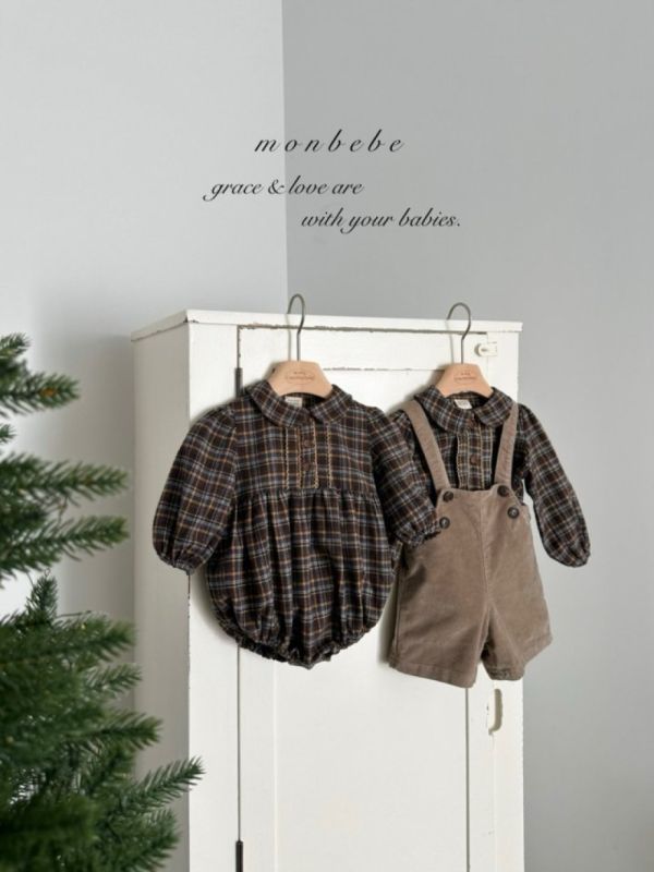 小森林格紋荷葉領襯衫 