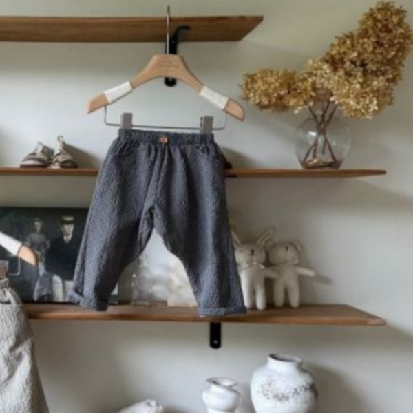 格紋反摺設計休閒長褲 