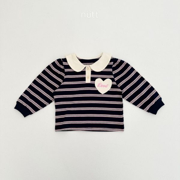 愛心貼布圓領條紋長袖上衣 