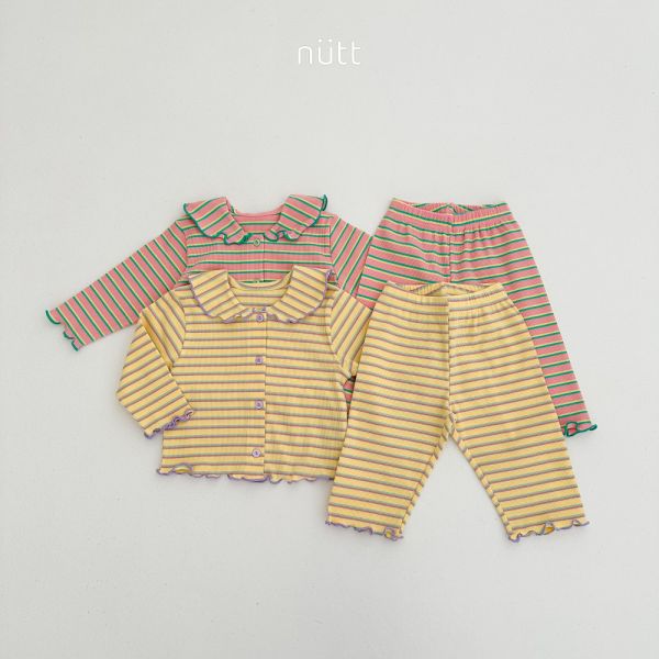 木耳邊條紋家居服 長袖上衣+長褲 