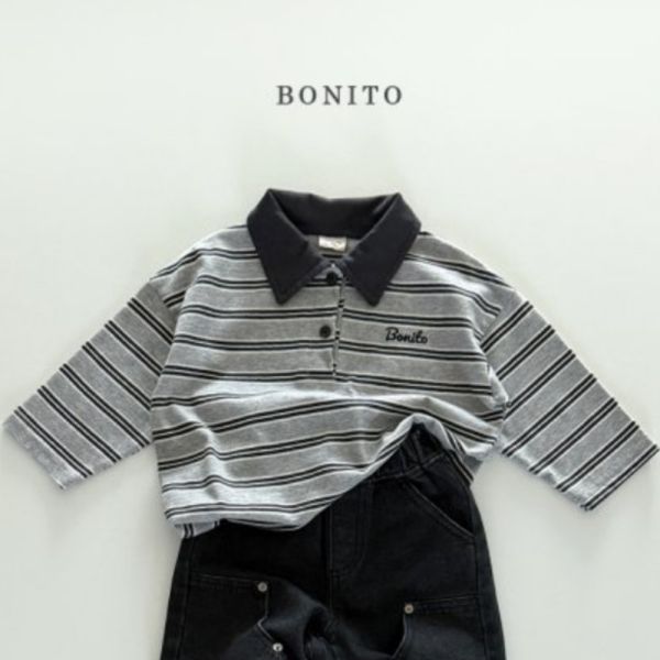 撞色領條紋 Polo 衫 