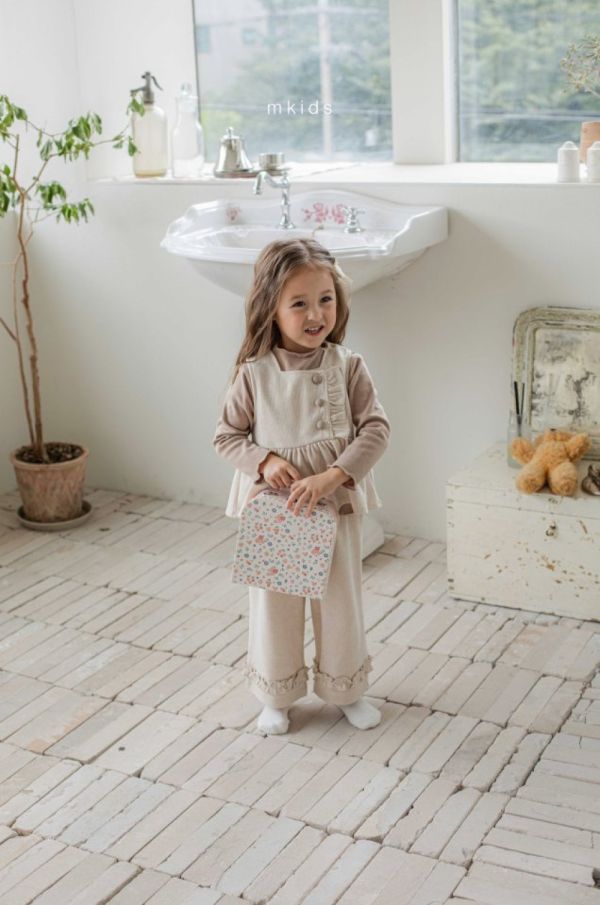 荷葉抓褶設計鬆緊寬褲 