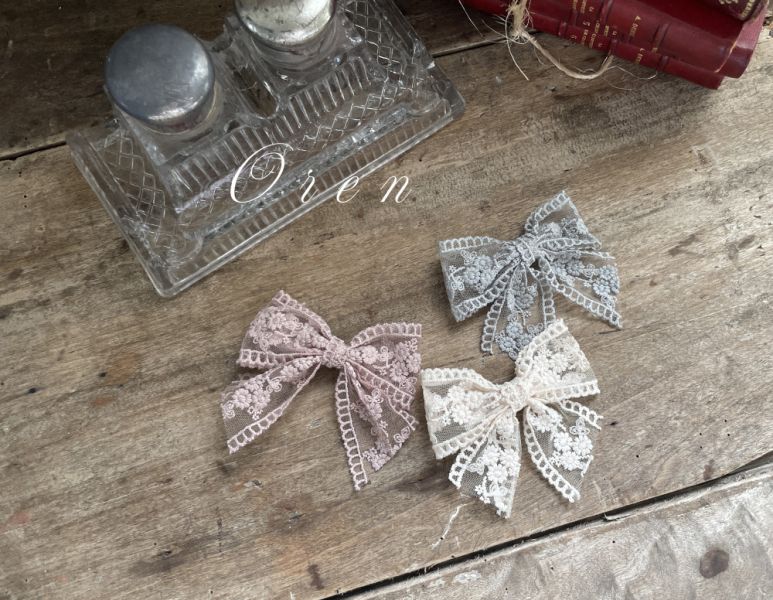 緹花蕾絲蝴蝶結髮夾 