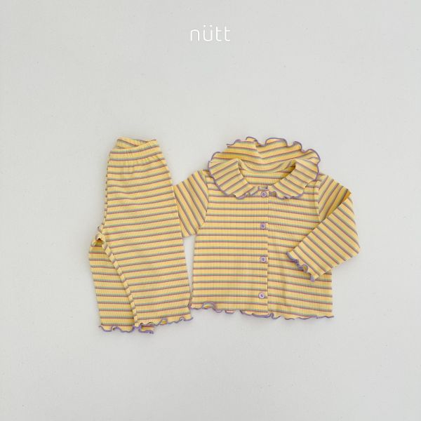 木耳邊條紋家居服 長袖上衣+長褲 