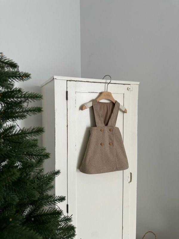 優雅法式Ａ字格紋吊帶裙 Monbebe Korea,monbebe,童裝