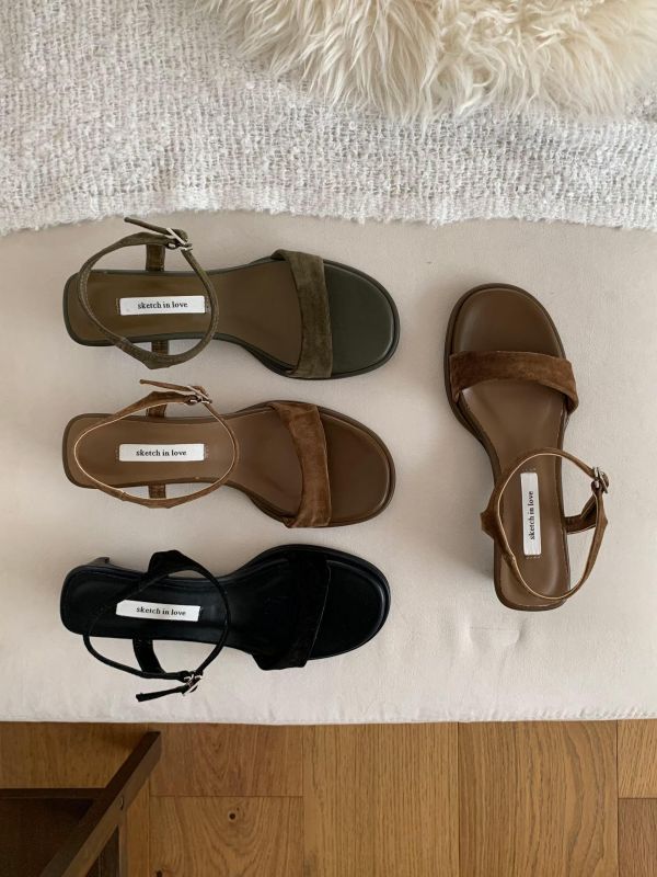 韓國低跟一字帶質感涼拖鞋 