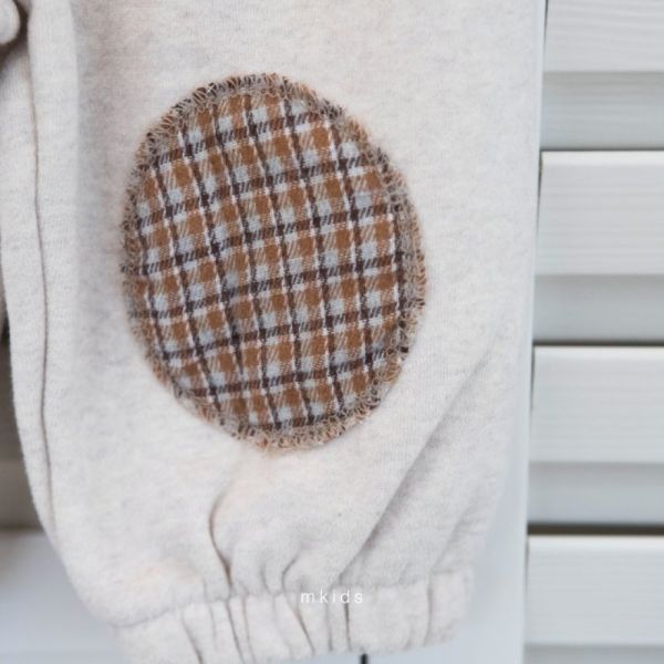 格紋補丁休閒棉褲 