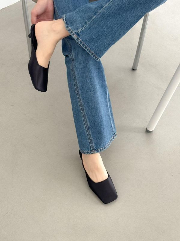 緞面方頭高級感穆勒涼鞋 涼跟拖3cm 