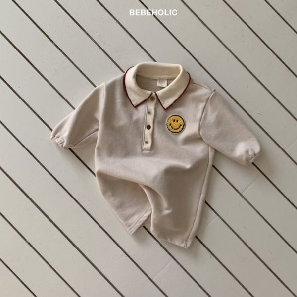 微笑寶寶長袖奶茶系連身爬服 Bebe holic,童裝,男寶穿搭,韓國童裝,桃園童裝,韓系,寶寶衣服推薦,好看寶寶衣服,超好買童裝店,親子裝,彌月禮,寶寶,待產包,爬服