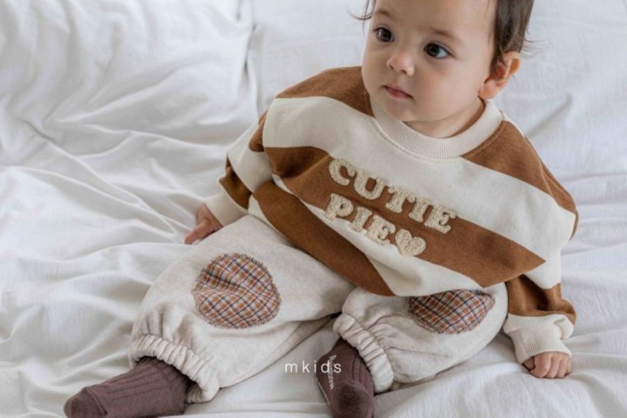 格紋補丁休閒棉褲 