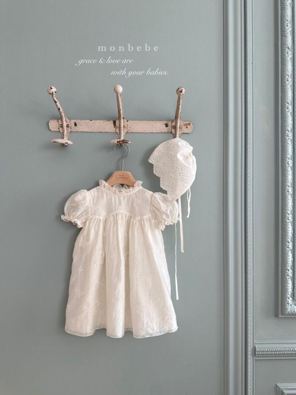 小童款蕾絲刺繡質感公主袖連身洋裝 親子系列 