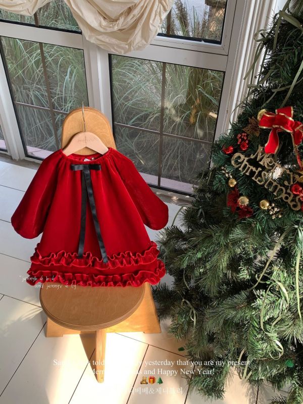 絲絨聖誕紅溫柔氣質連衣裙 