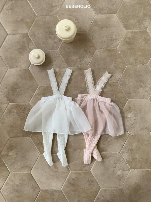 芭蕾美美吊帶紗裙踩腳褲 Bebe holic Korea,韓國童裝,童裝批發,童裝代購,奶茶色系