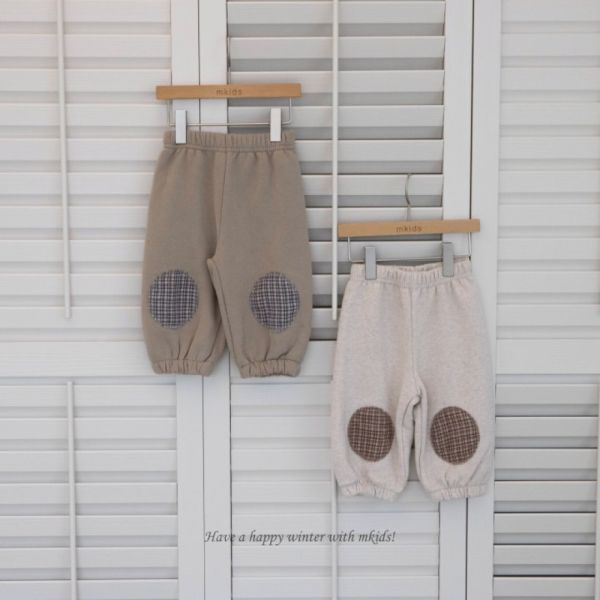 格紋補丁休閒棉褲 