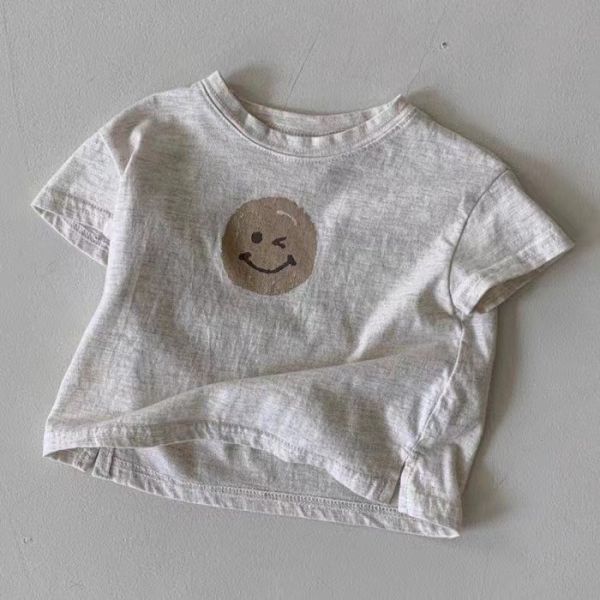 現貨 Bebe Holic 淺灰色夏季笑臉短袖棉質上衣 韓國童裝現貨