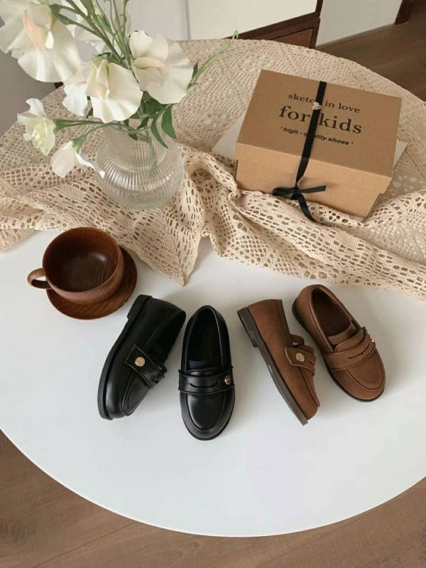 韓國親子鞋 熱門款牛皮金扣樂福鞋 