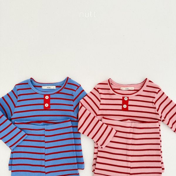 活潑跳色合身條紋居家服 長袖上衣+長褲 